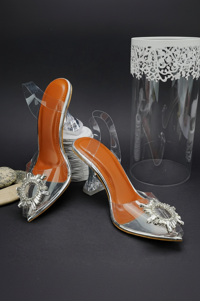 Crystal brooch heels - two pairs